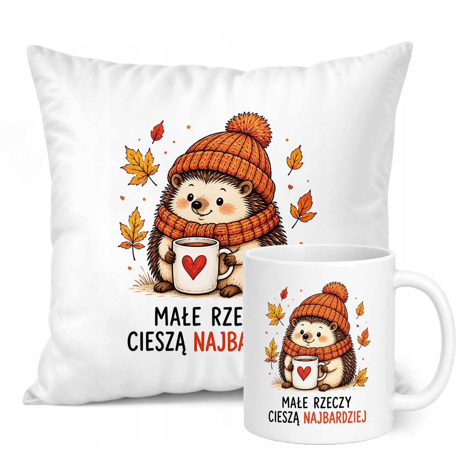 Zestaw Kubek Biały Poduszka Jesień Jesienny Z Nadrukiem Prezent Upominek