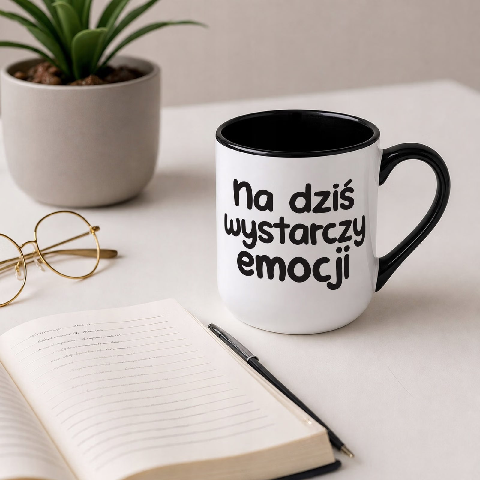 Kubek z nadrukiem Premium Czarny Na Dziś Wystarczy Emocji Upominek Prezent