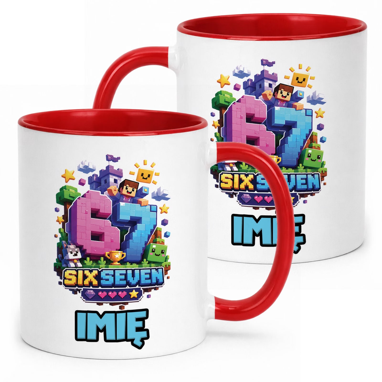 Kubek Czerwony z nadrukiem personalizowany 67 SIX SEVEN Dla Dzieci Prezent