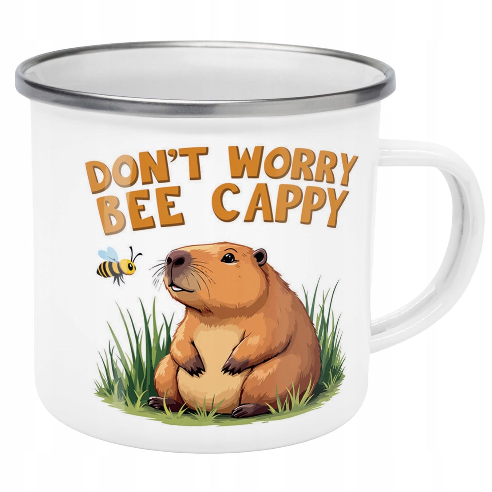 Kubek Emaliowany Kapibara Capybara Zwierzak z Nadrukiem Biały Metalowy