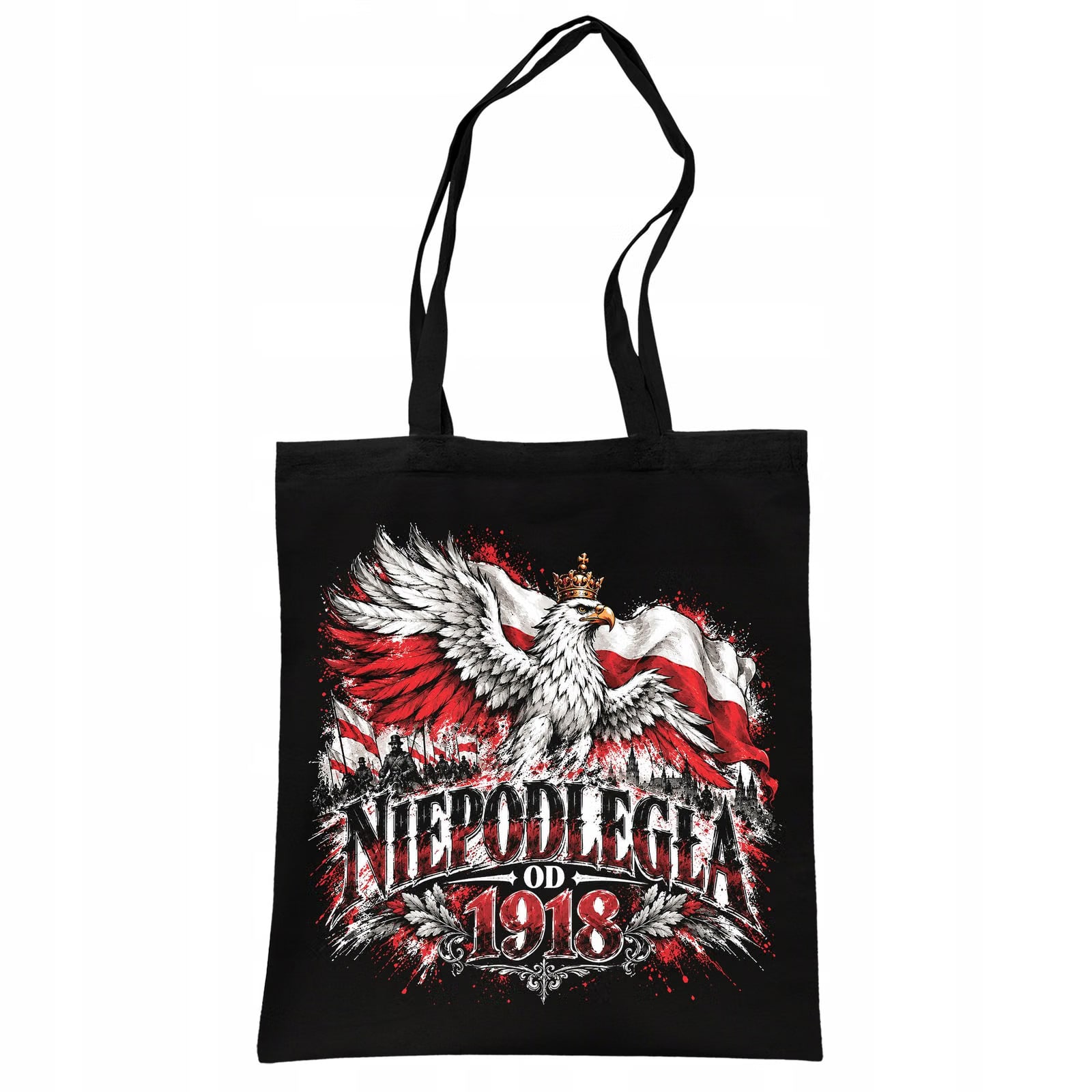 Torba shopper czarna patriotyczna święto niepodległości z nadrukiem