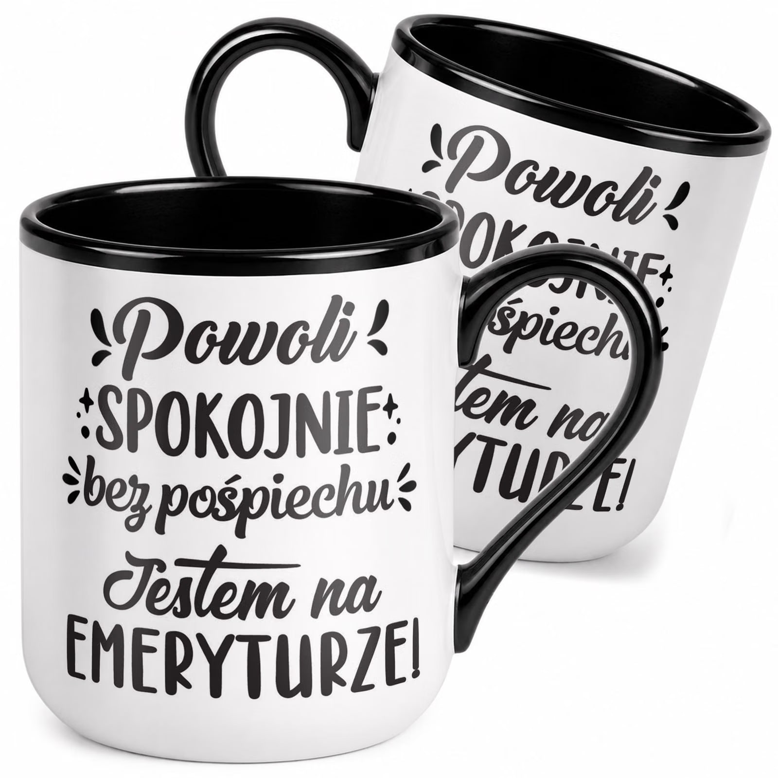 Kubek z nadrukiem Premium Czarny Emerytura Dla Emeryta Upominek Prezent