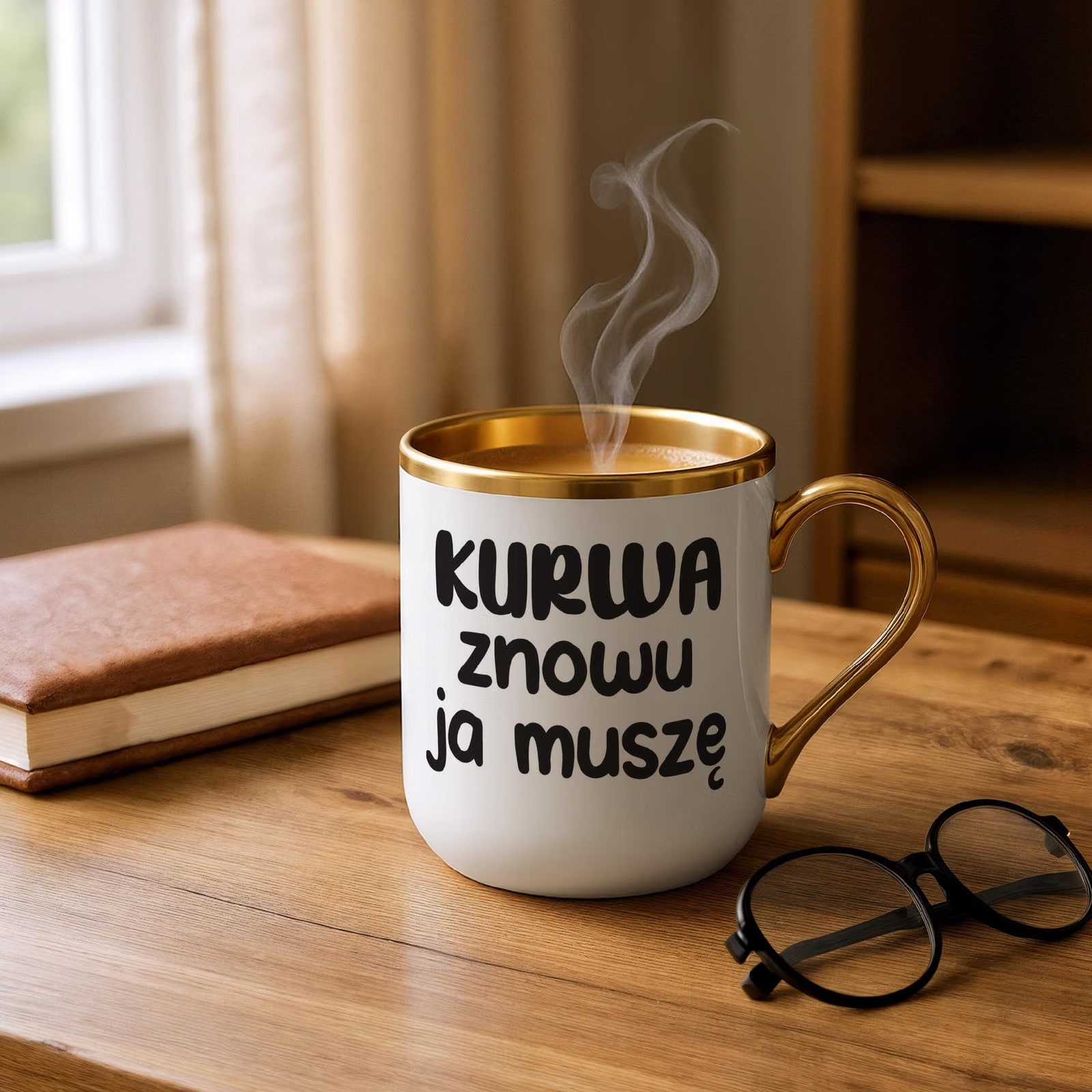 Kubek Premium Złoty K**wa Znowu Ja Muszę Śmieszny Zabawny Prezent