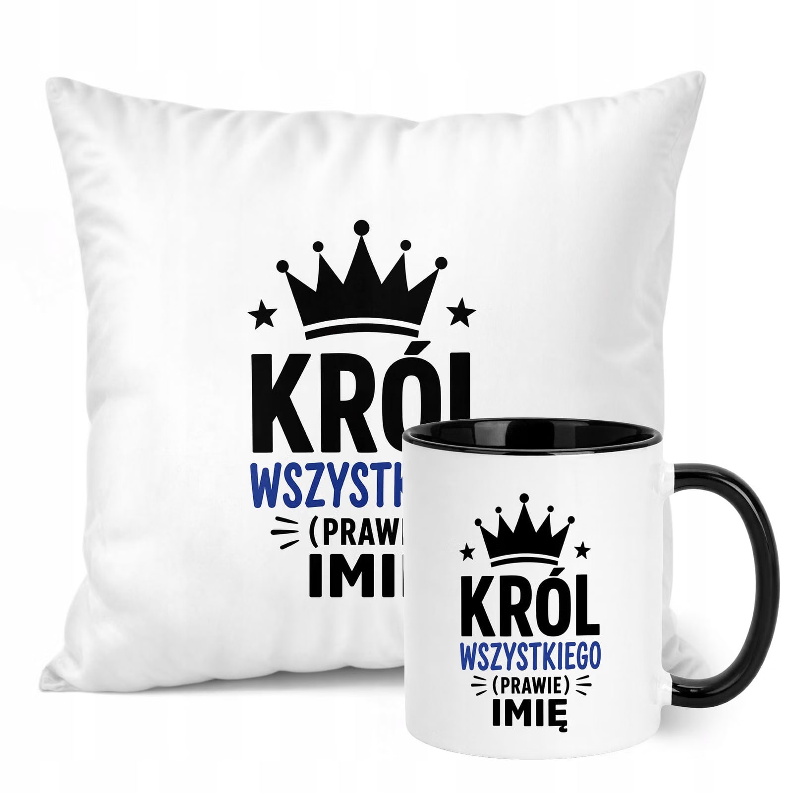 Zestaw Personalizowany Kubek Czarny Poduszka Dzień Chłopaka Z Nadrukiem