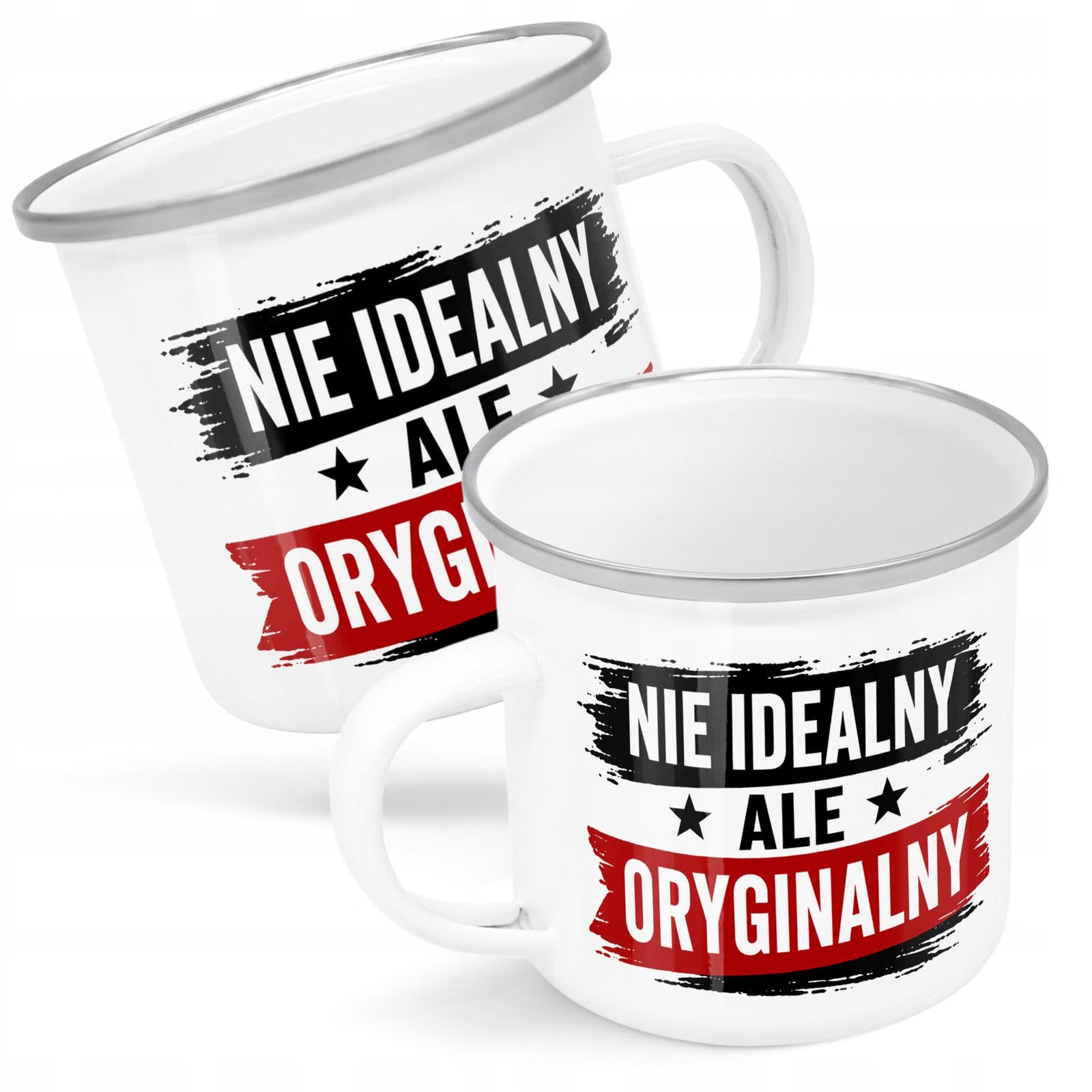 Kubek Emaliowany Dzień Chłopaka Mężczyzny z Nadrukiem Biały Metalowy