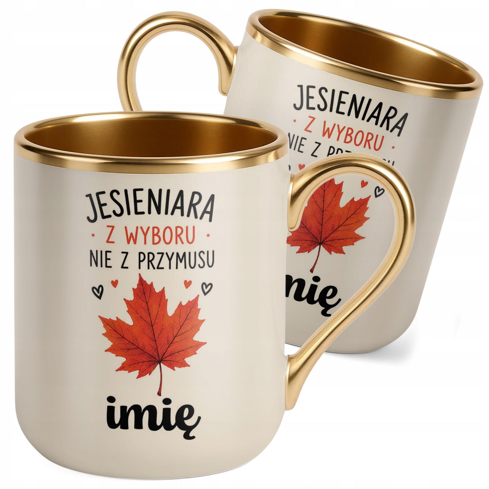 Kubek Personalizowany z nadrukiem Premium Złoty Ecru Jesienny Jesień