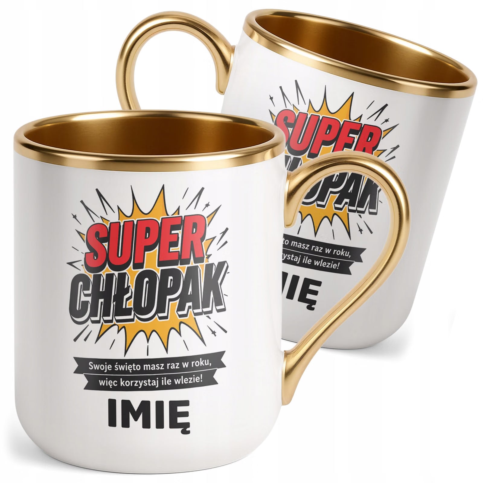 Kubek personalizowany z nadrukiem Premium Złoty Dzień Chłopaka