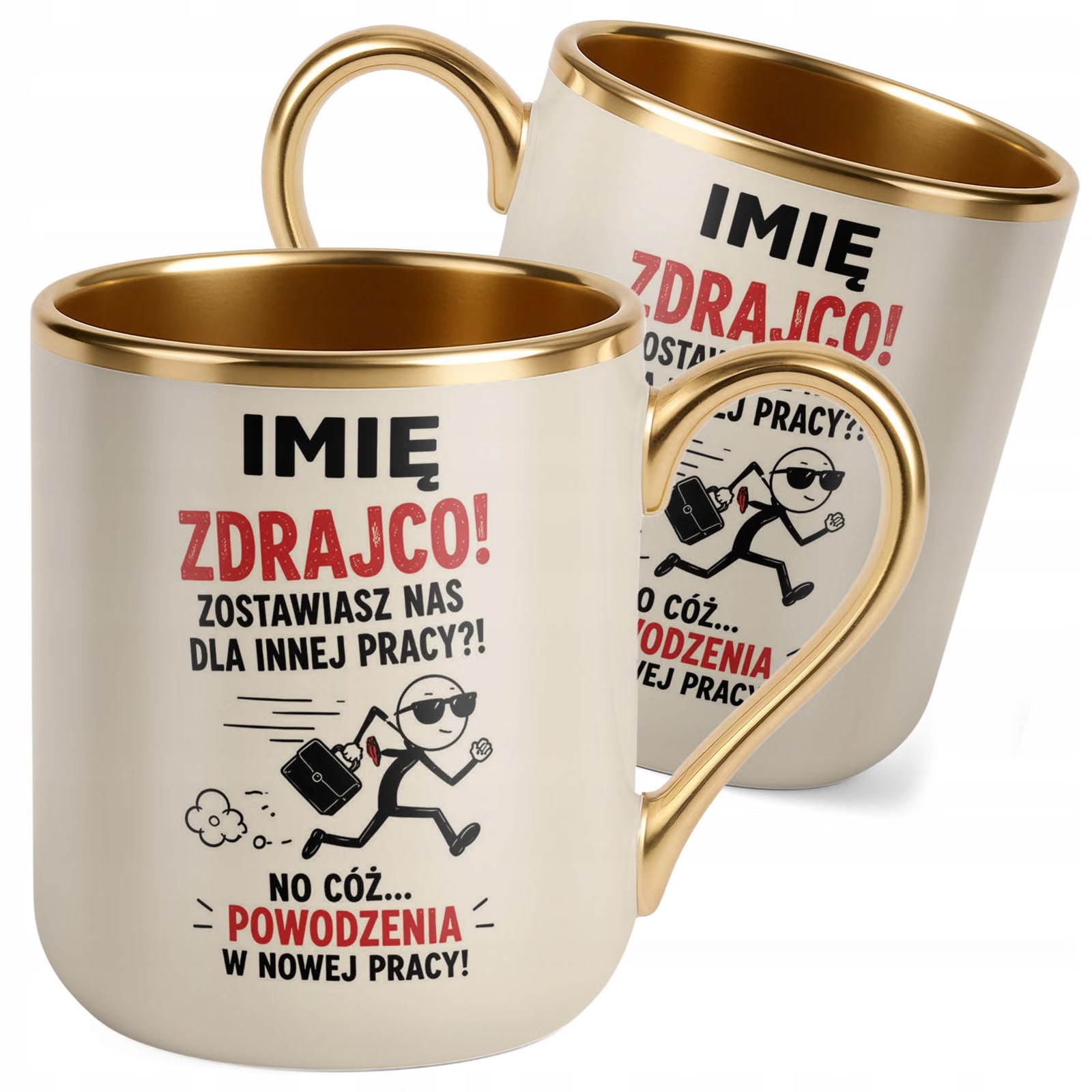 Kubek Personalizowany z nadrukiem Premium Złoty Ecru Odejście z Pracy