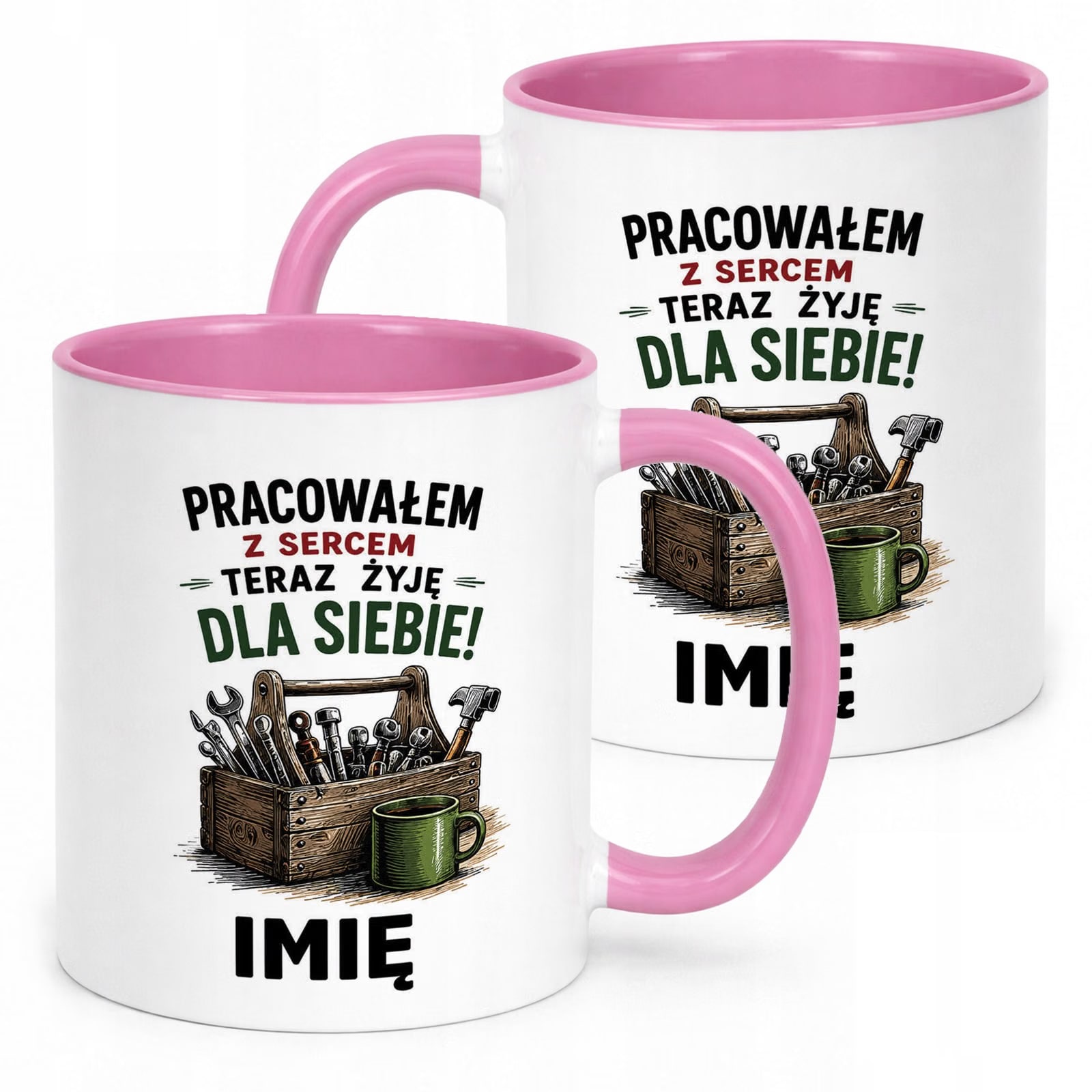 Kubek Różowy Personalizowany z Nadrukiem Emerytura Dla Emeryta Prezent
