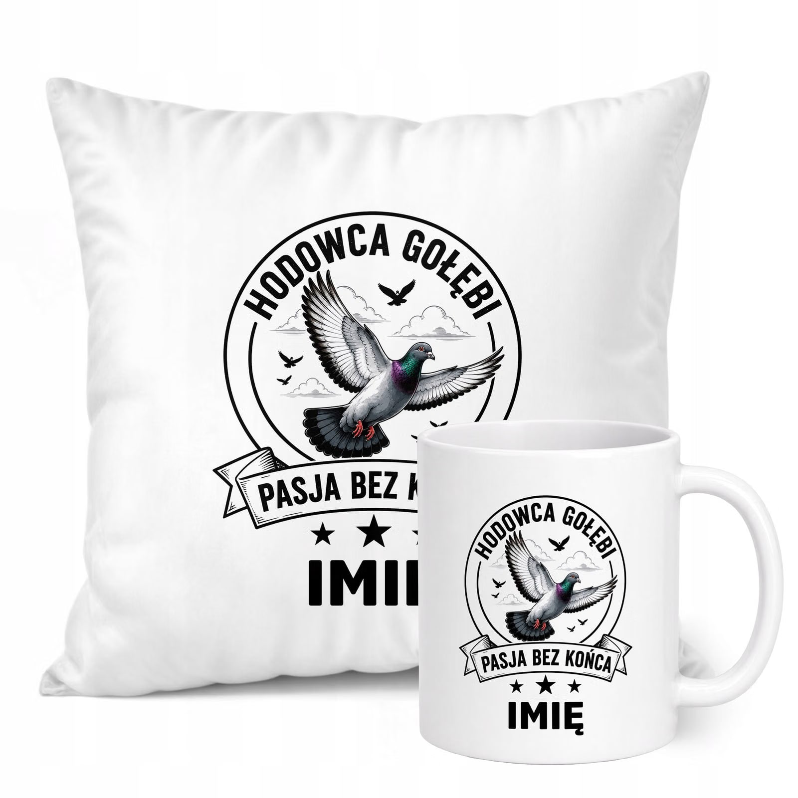 Zestaw Personalizowany Kubek Biały Poduszka Z Nadrukiem Dla Gołębiarza