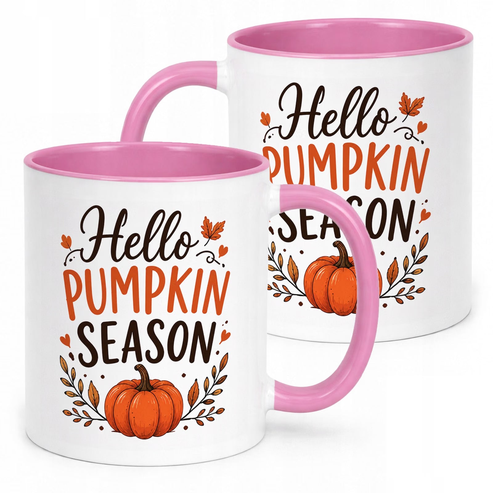 Różowy Kubek z nadrukiem Jesienny Jesień Hello pumpkin season
