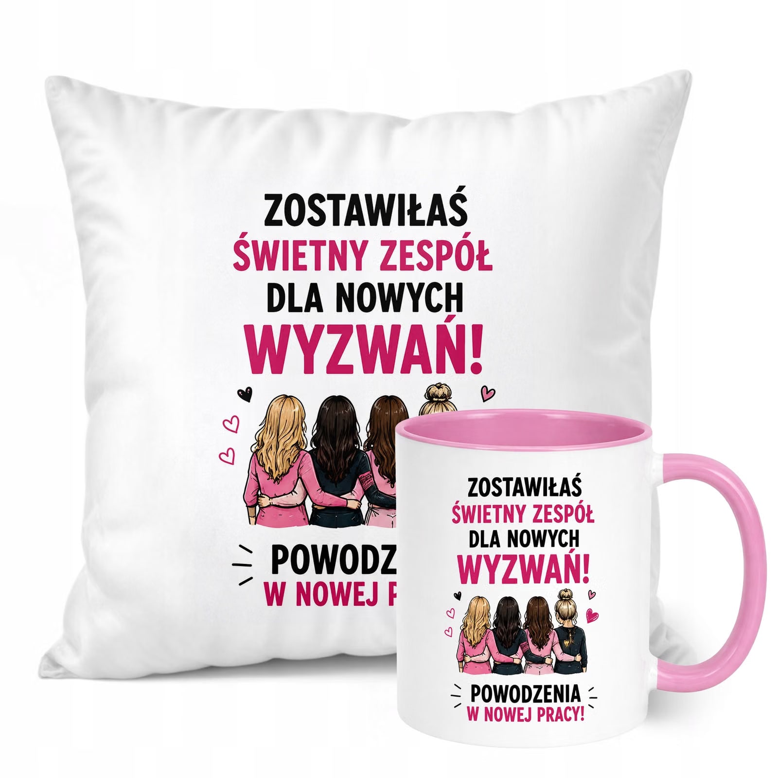 Zestaw Kubek Różowy Poduszka Z Nadrukiem Odejście z Pracy Prezent