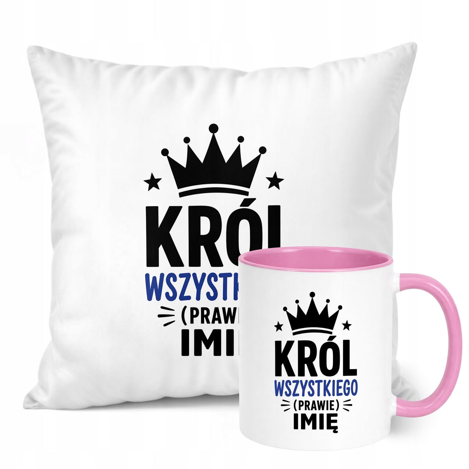 Zestaw Personalizowany Kubek Różowy Poduszka Dzień Chłopaka Z Nadrukiem