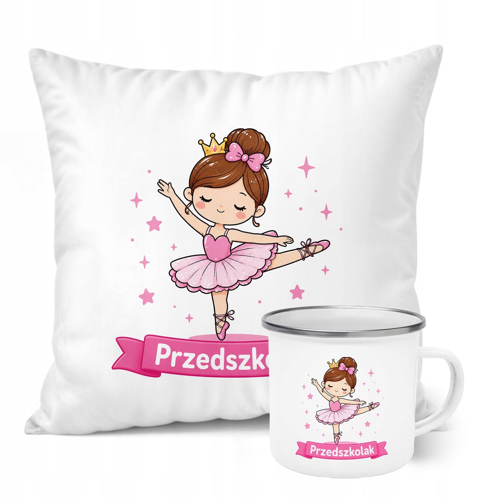 Zestaw Kubek Emaliowany Poduszka Z Nadrukiem Przedszkolak Szkoła Prezent