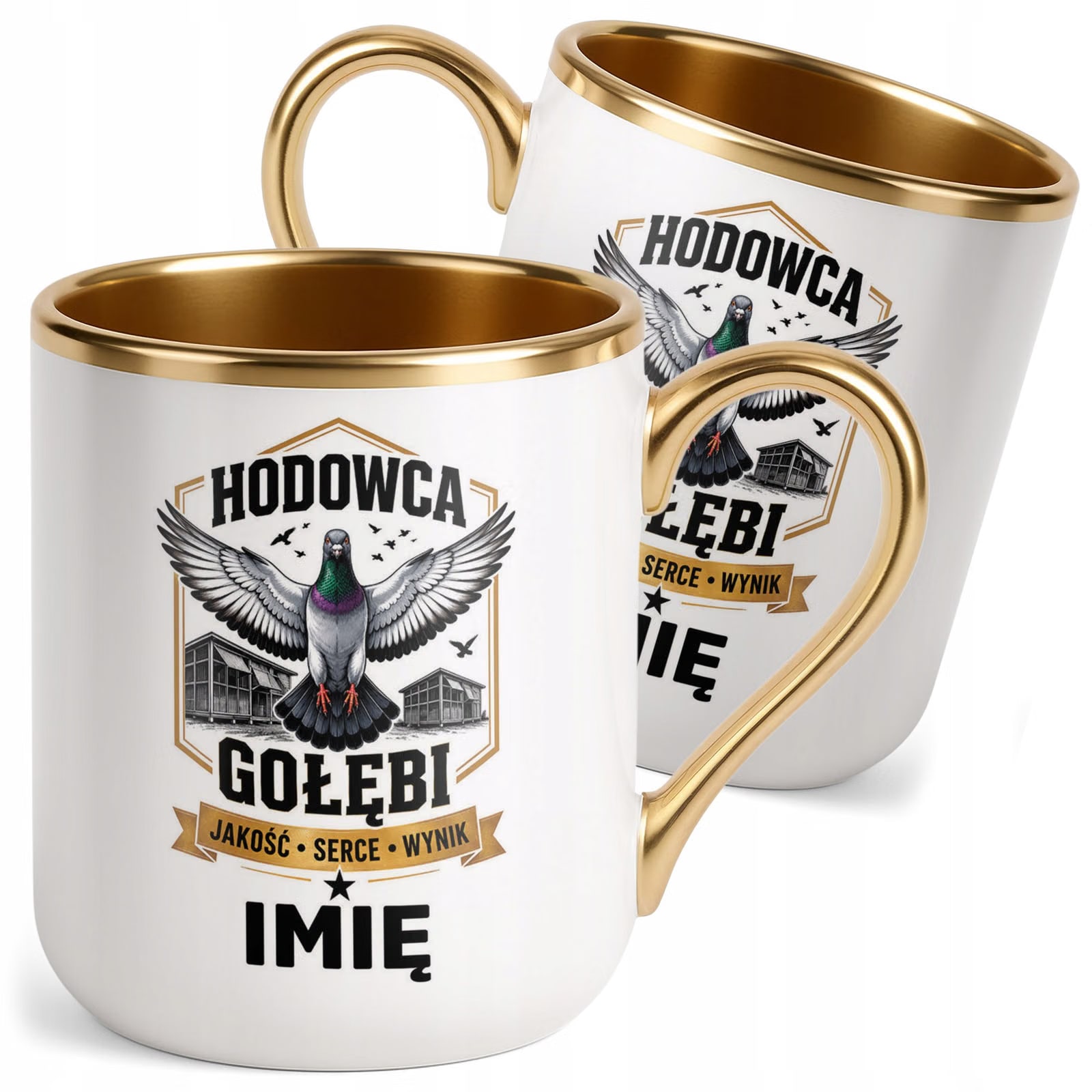 Kubek Personalizowany z nadrukiem Premium Złoty Dla Gołębiarza Prezent