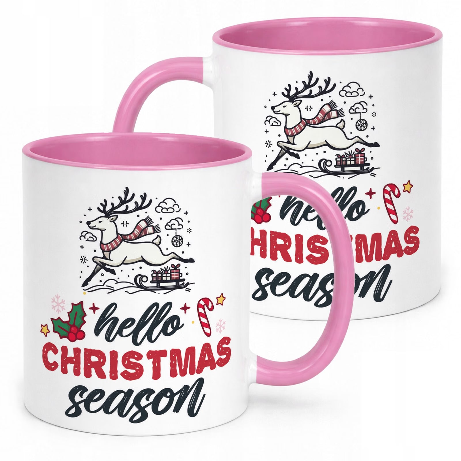 Kubek Różowy z Nadrukiem Boże Narodzenie Hello Christmas Season Prezent