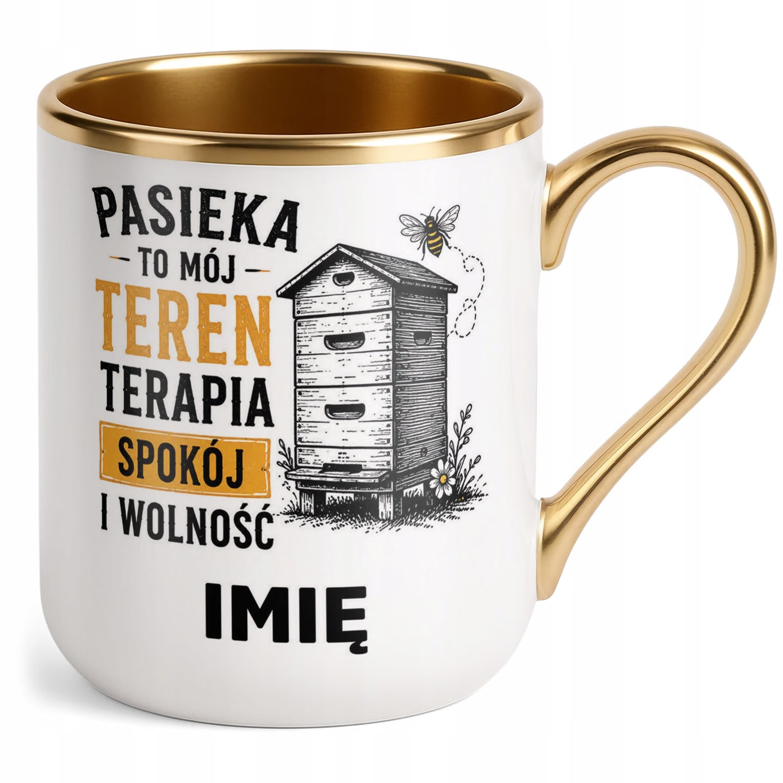 Kubek Personalizowany z nadrukiem Premium Złoty Dla Pszczelarza Prezent