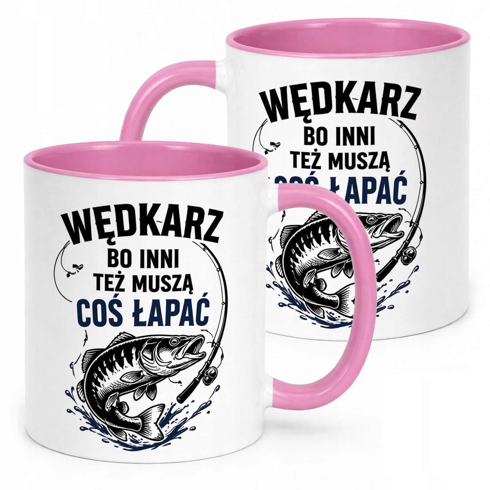 Różowy Kubek z nadrukiem Dla Wędkarza Rybaka Upominek Prezent