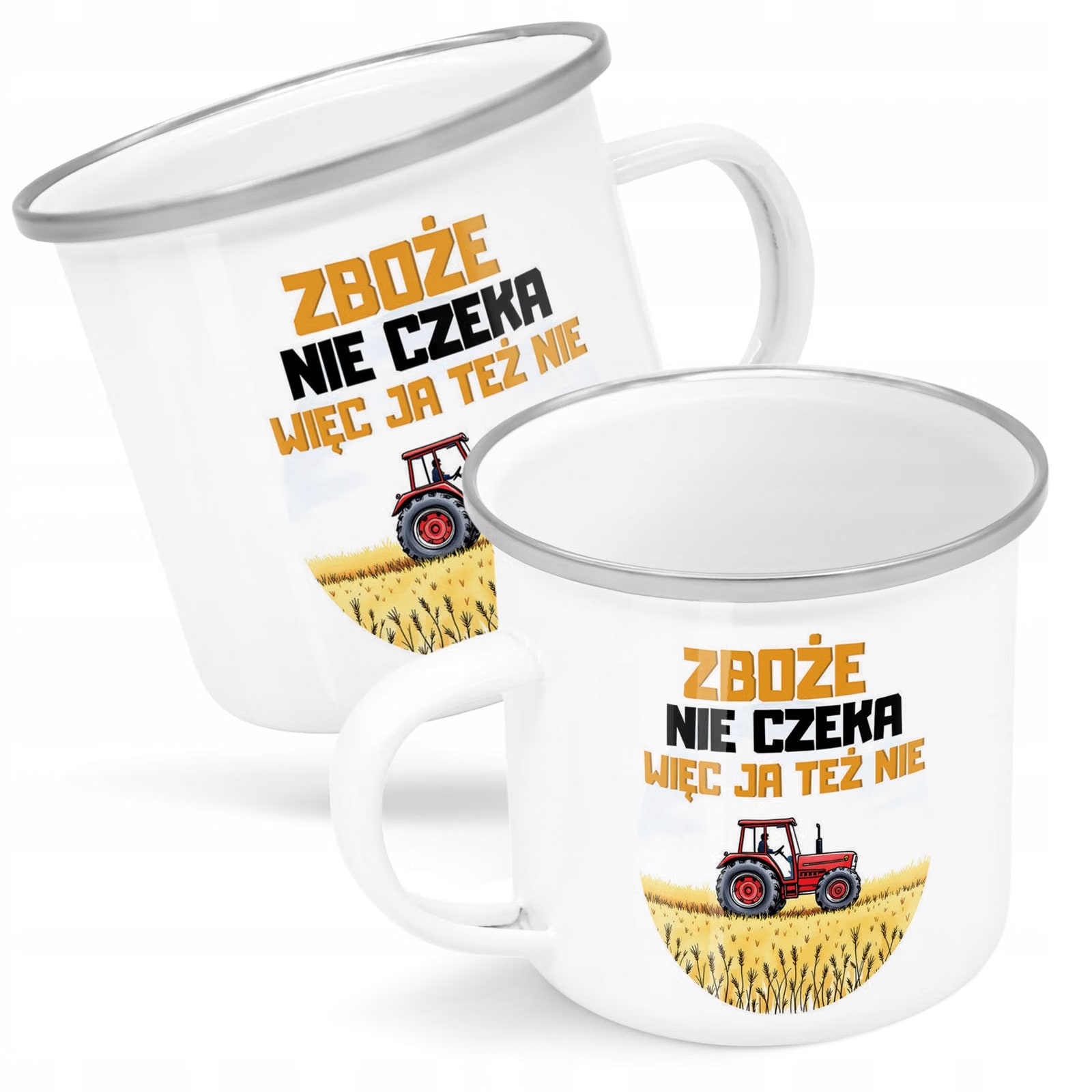 Kubek Emaliowany Rolnik Dla Rolnika Traktor z Nadrukiem Biały Metalowy