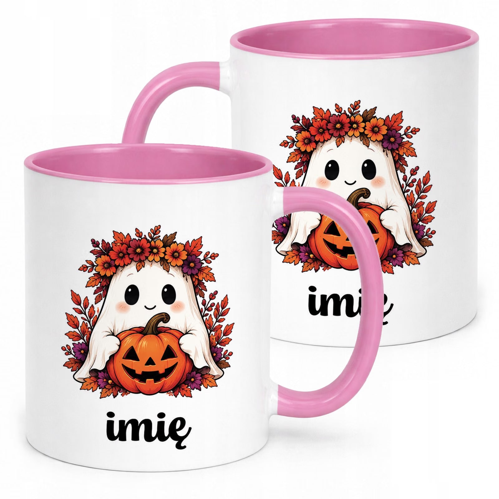 Kubek Różowy Personalizowany z Nadrukiem Halloween Jesień Prezent Upominek