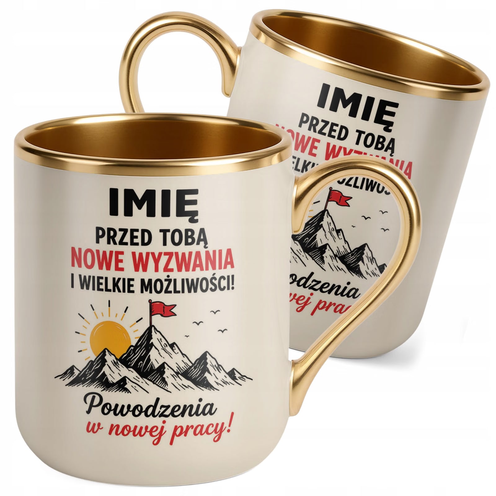 Kubek Personalizowany z nadrukiem Premium Złoty Ecru Odejście z Pracy
