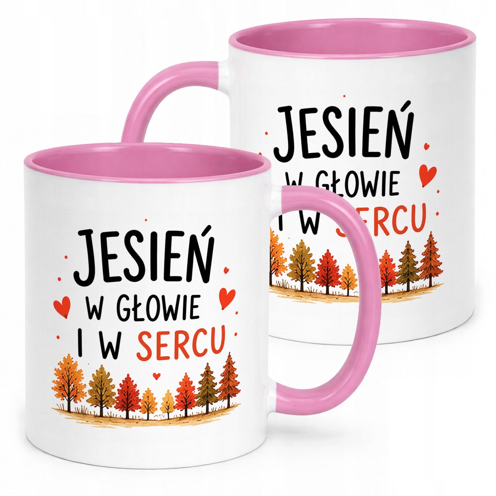 Różowy Kubek z nadrukiem Jesienny Jesień w głowie i w sercu Prezent