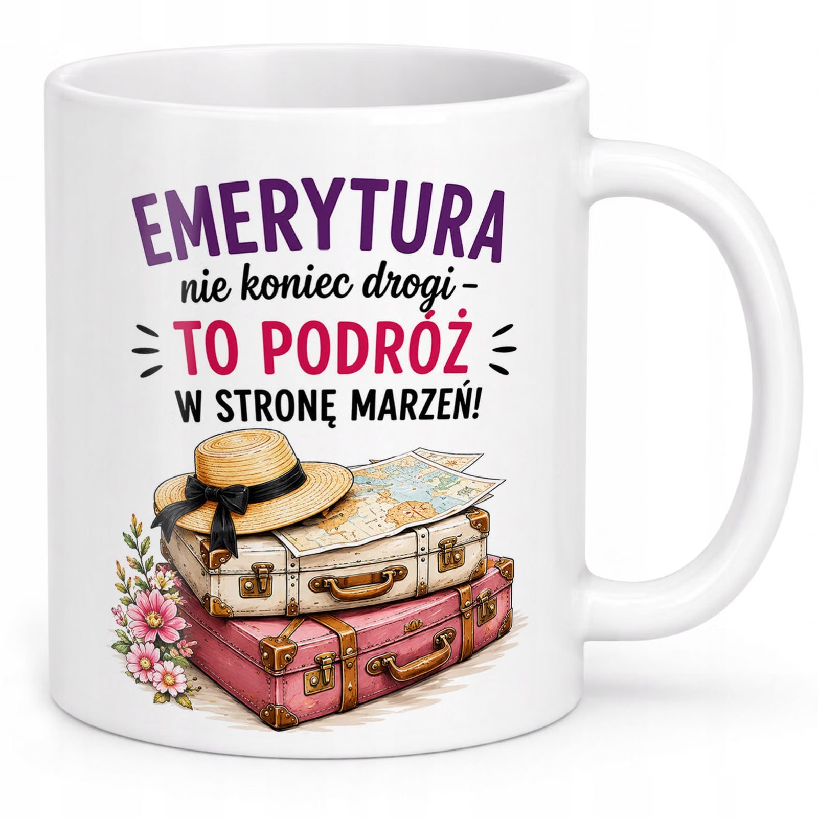 Biały Kubek z nadrukiem Emerytura Dla Emerytki Upominek Prezent