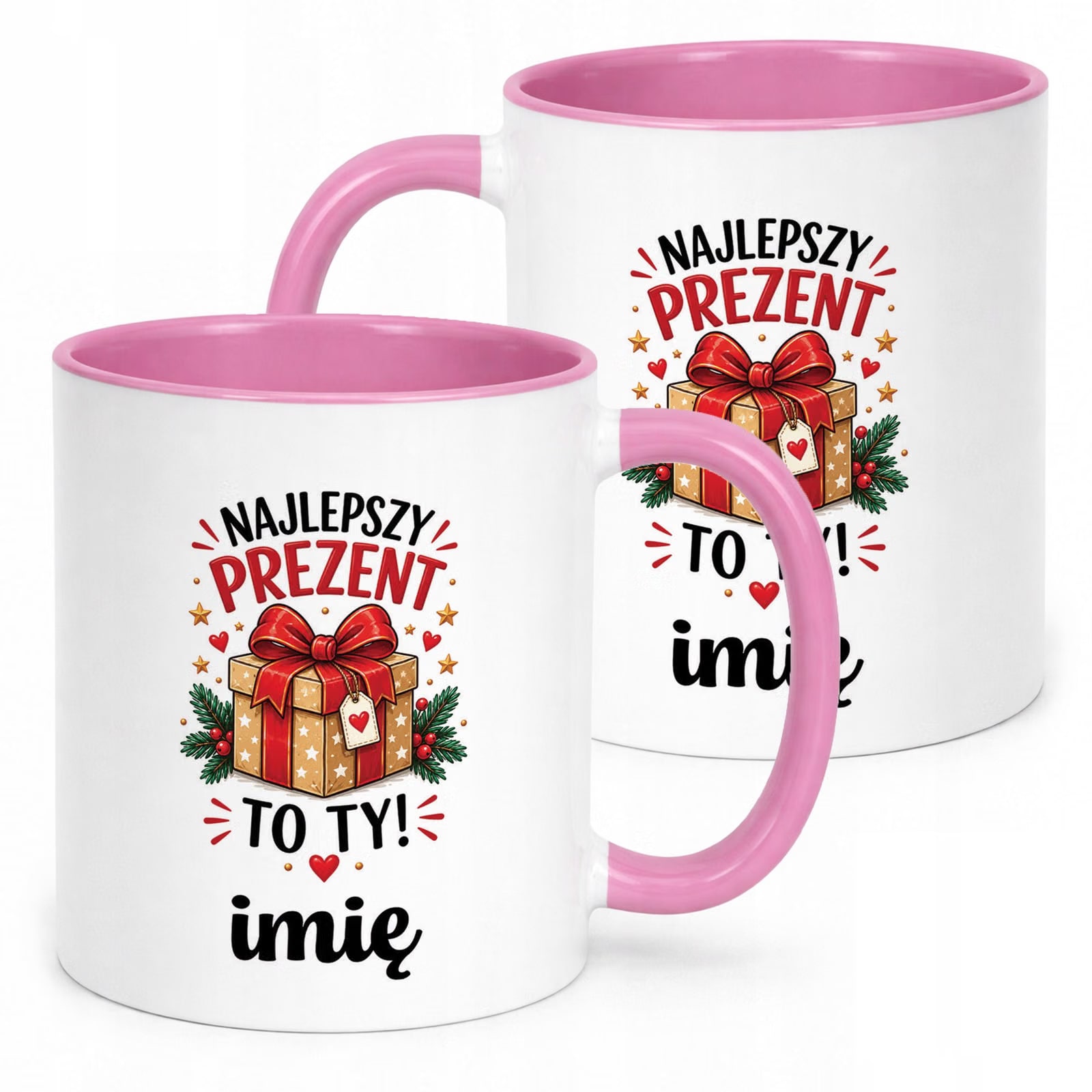 Kubek Różowy Personalizowany z Nadrukiem Boże Narodzenie Święta Prezent