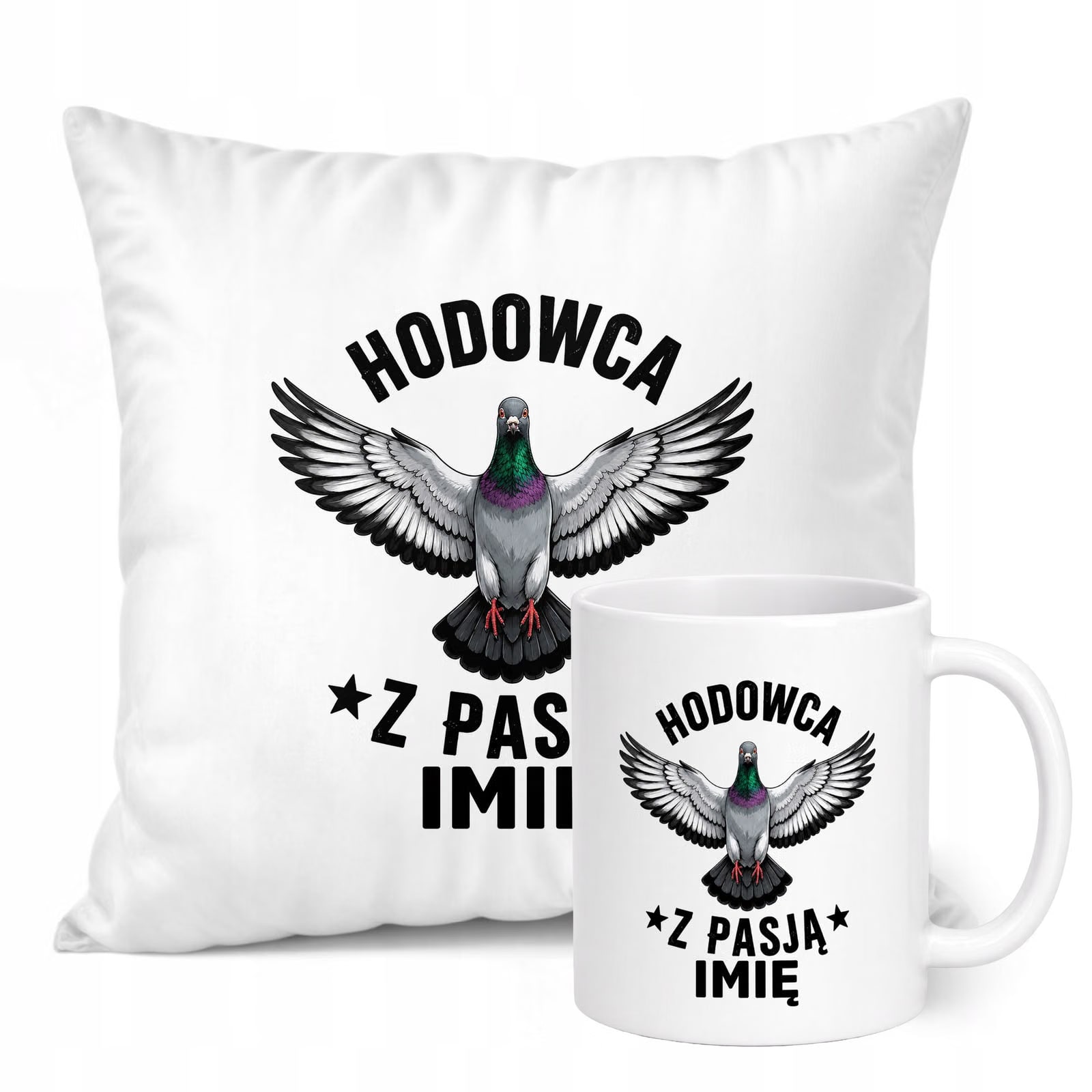 Zestaw Personalizowany Kubek Biały Poduszka Z Nadrukiem Dla Gołębiarza