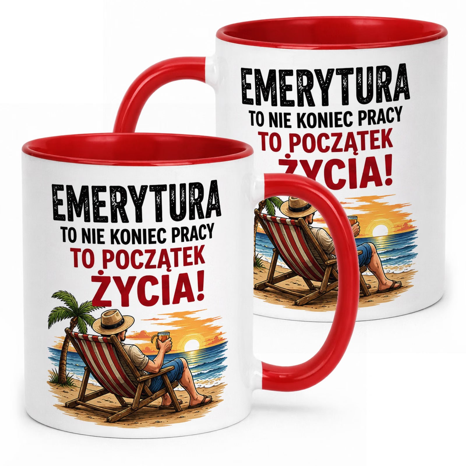 Kubek Czerwony z nadrukiem Emerytura Dla Emeryta Emerytki Upominek Prezent