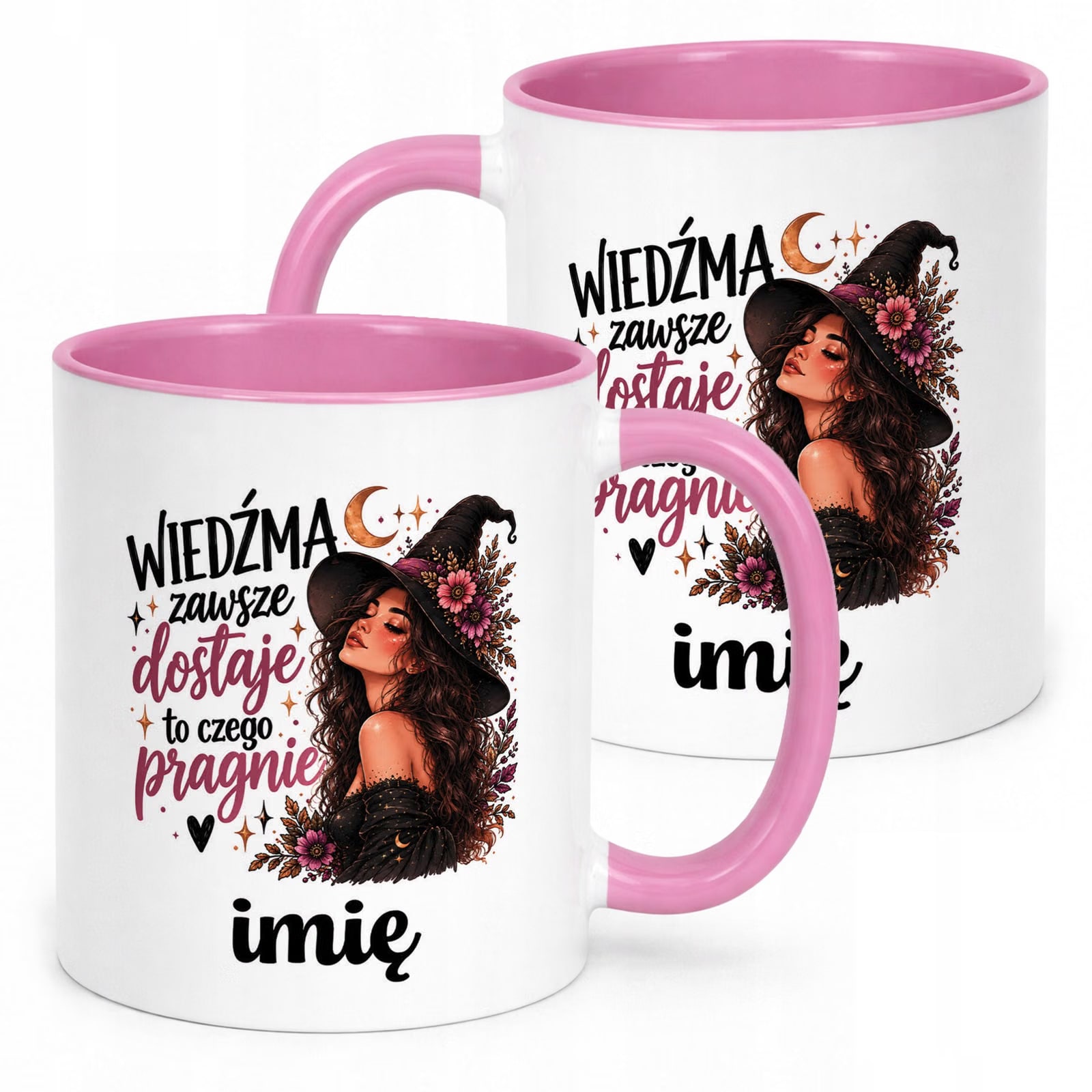 Kubek Różowy Personalizowany z Nadrukiem Dla Kobiet Czarownica Wiedźma