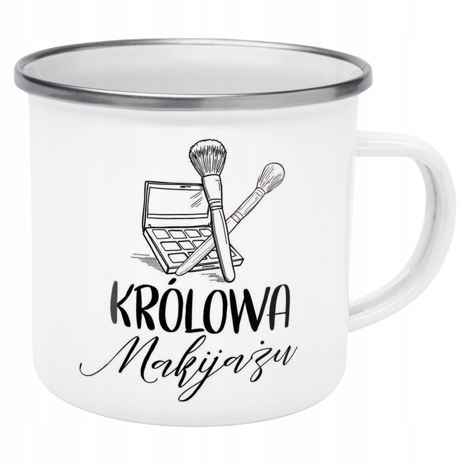 Kubek Emaliowany Królowa Makijażu Dla z Nadrukiem Biały Metalowy
