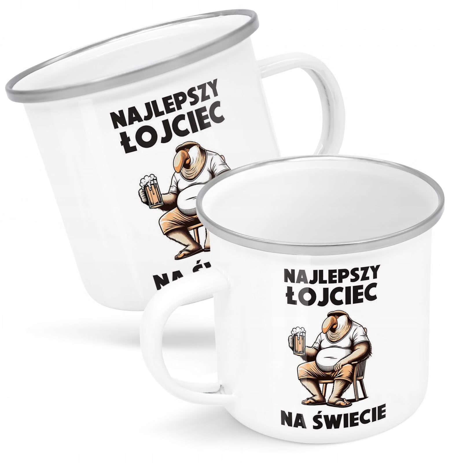 Kubek Emaliowany Dzień Ojca Dla Taty Najlepszy z Nadrukiem Biały Metalowy