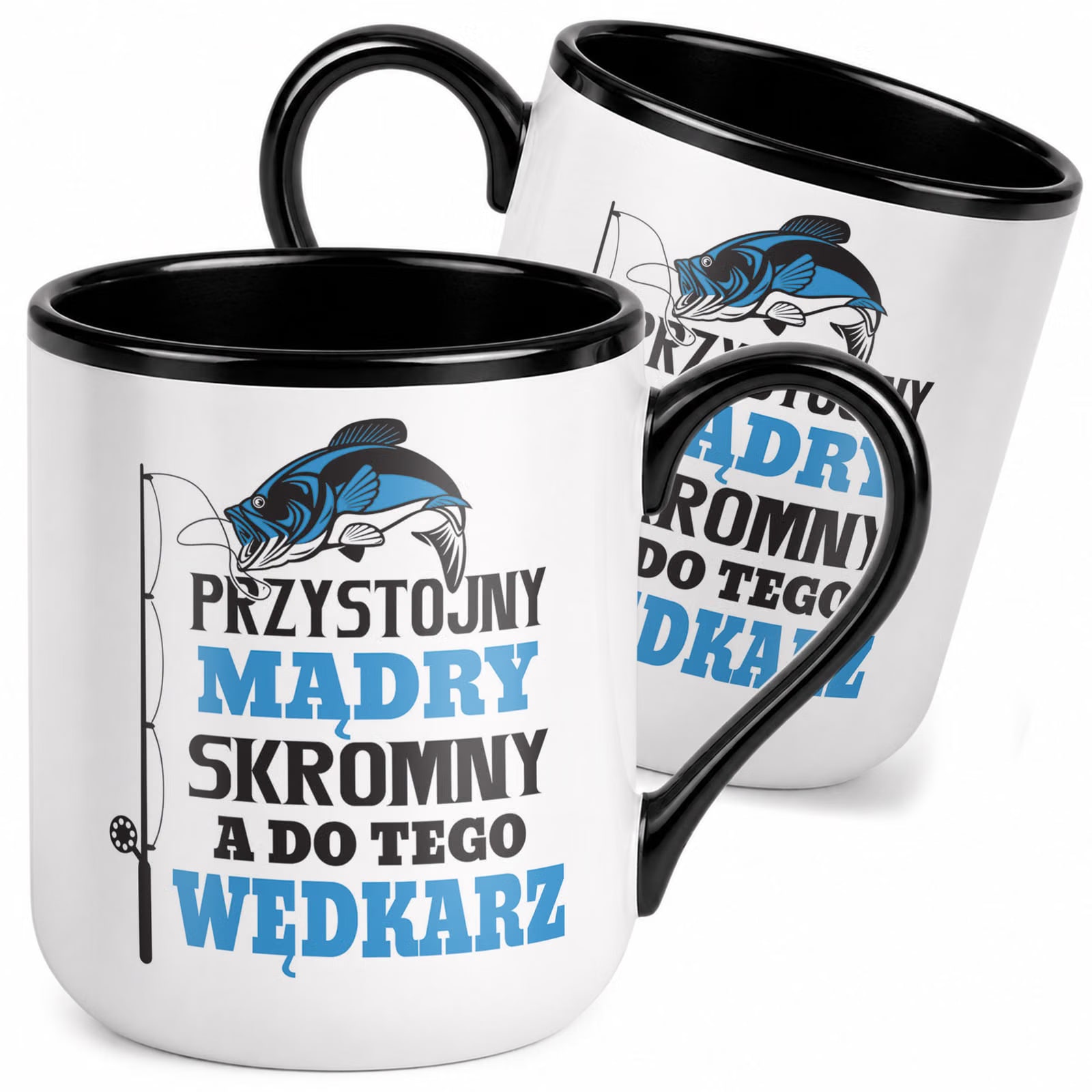Kubek z nadrukiem Premium Czarny Dla Wędkarza Rybak Upominek Prezent