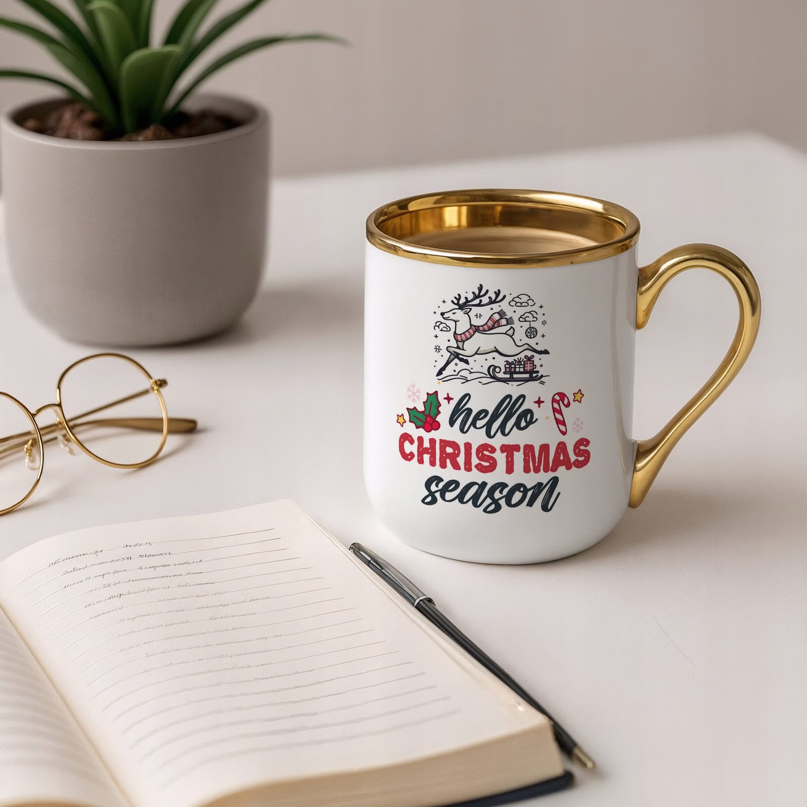 Kubek Premium Złoty Boże Narodzenie Hello Christmas Season Prezent