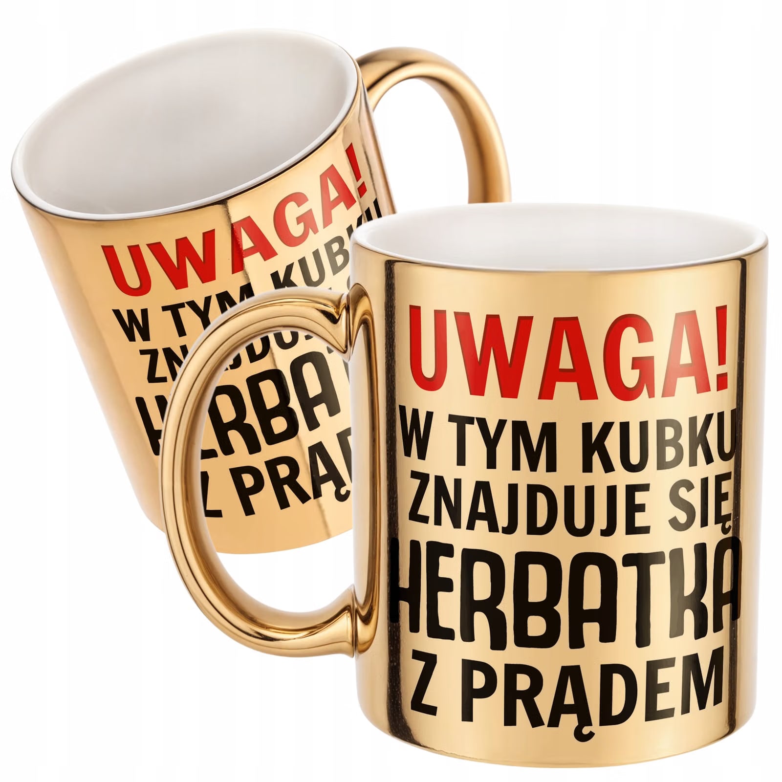 Złoty kubek Uwaga Herbata Z Prądem Zabawny Prezent Upominek
