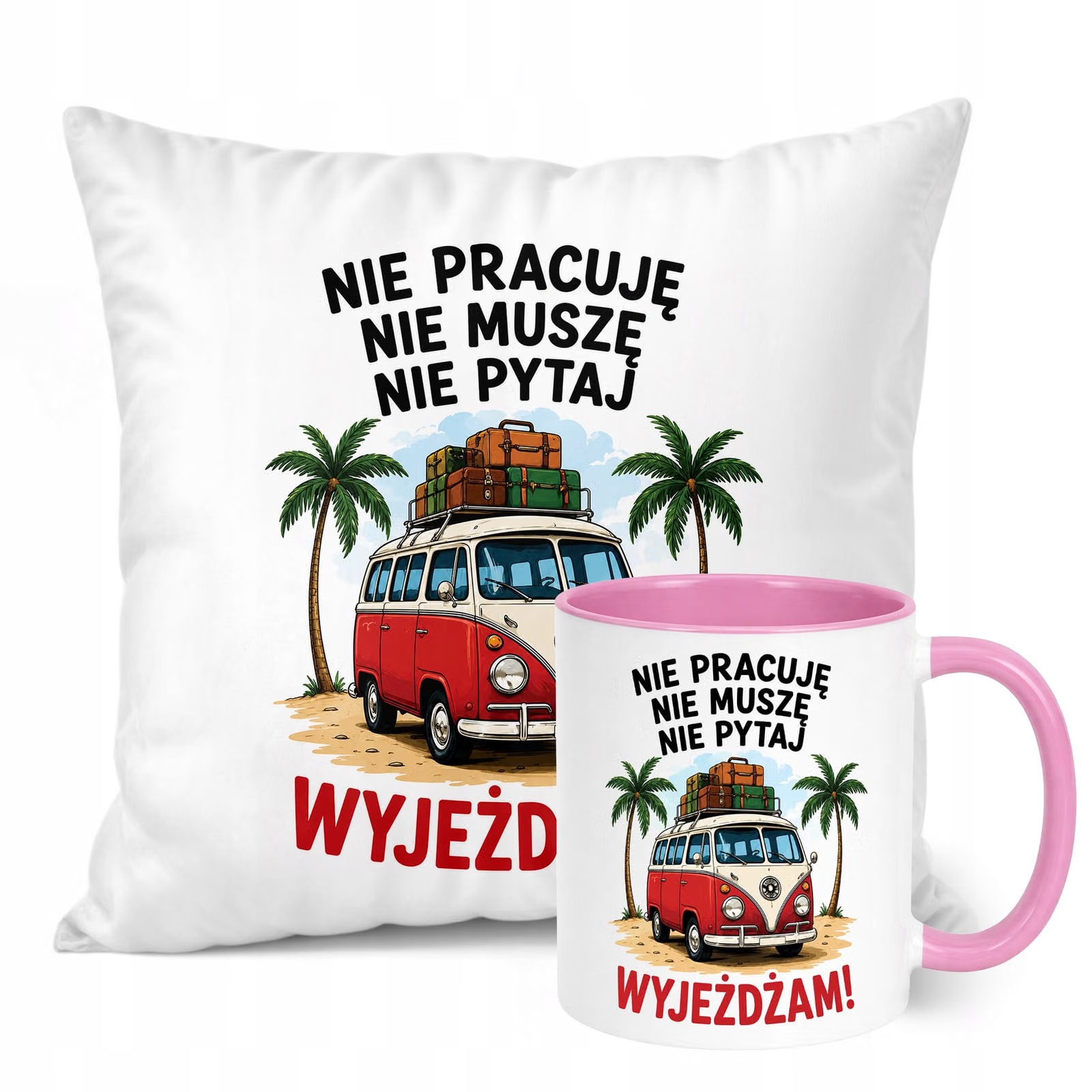 Zestaw Kubek Różowy Poduszka Z Nadrukiem Emerytura Prezent