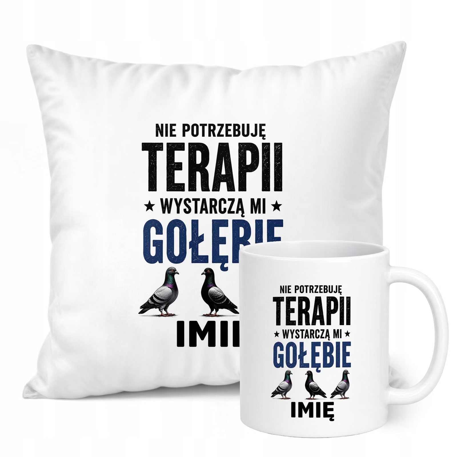 Zestaw Personalizowany Kubek Biały Poduszka Z Nadrukiem Dla Gołębiarza