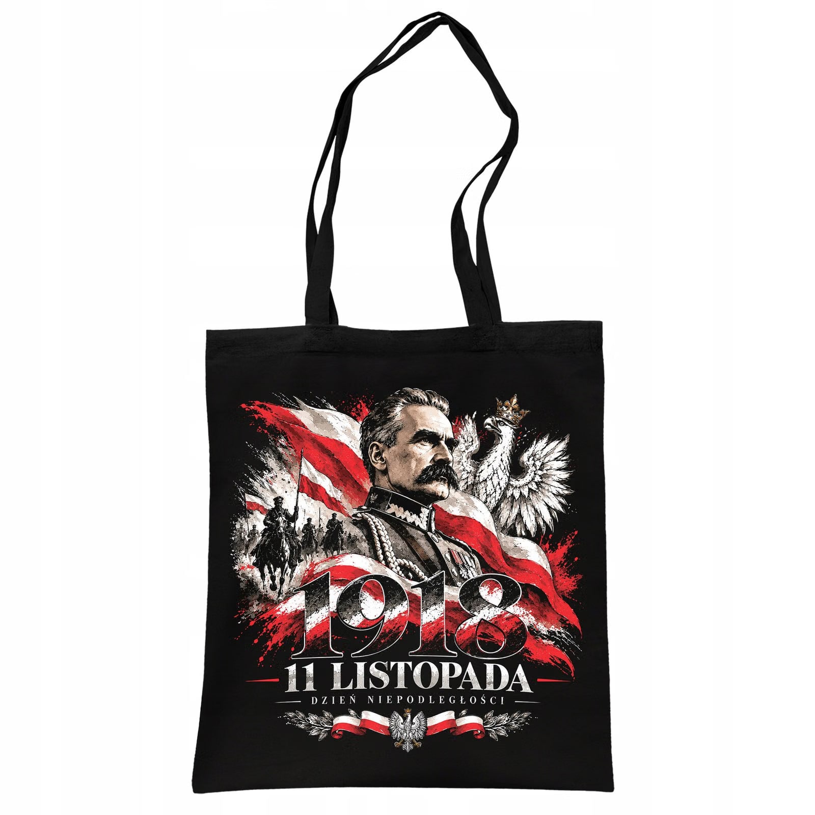 Torba shopper czarna patriotyczna święto niepodległości z nadrukiem