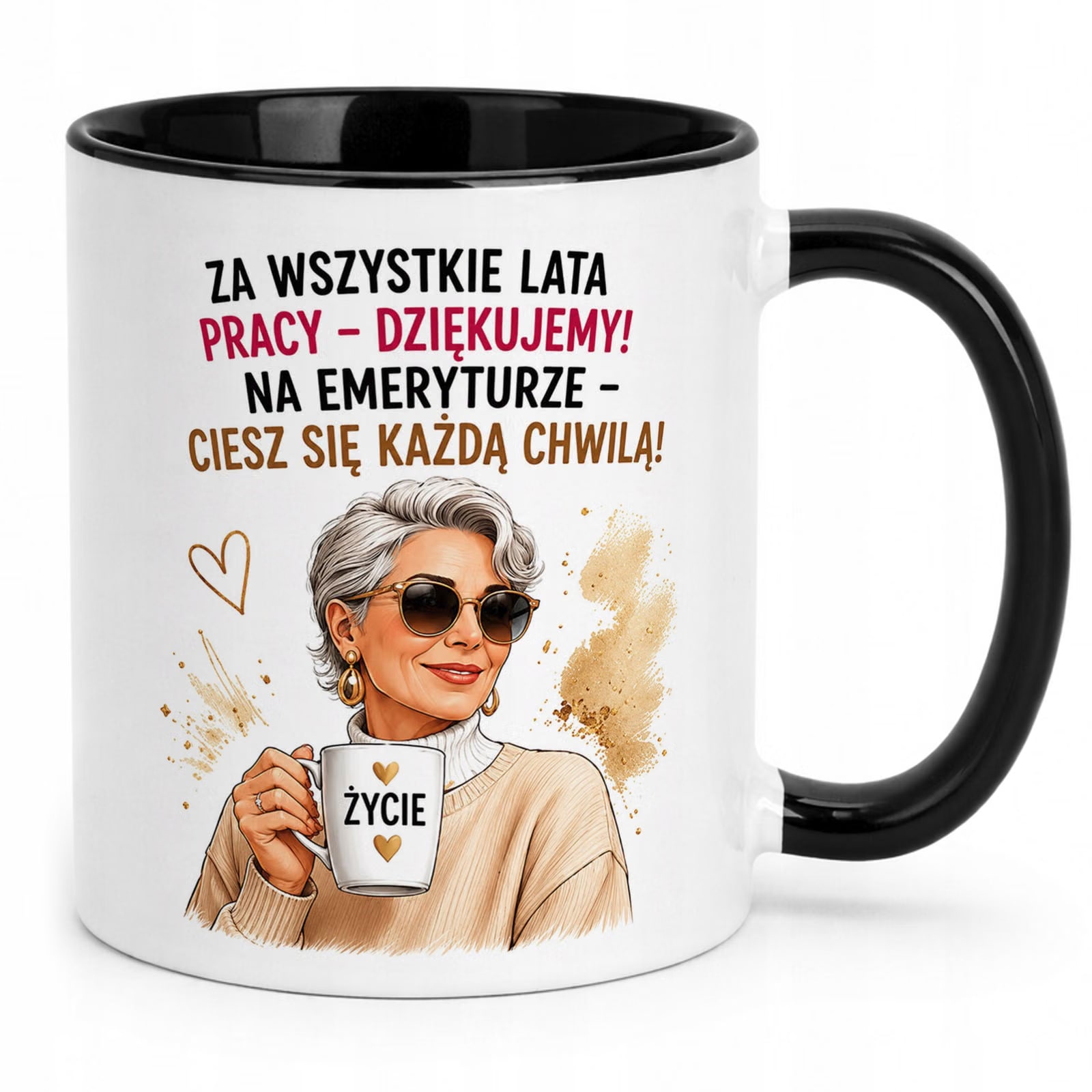 Kubek Czarny z nadrukiem Emerytura Dla Emerytki Upominek Prezent