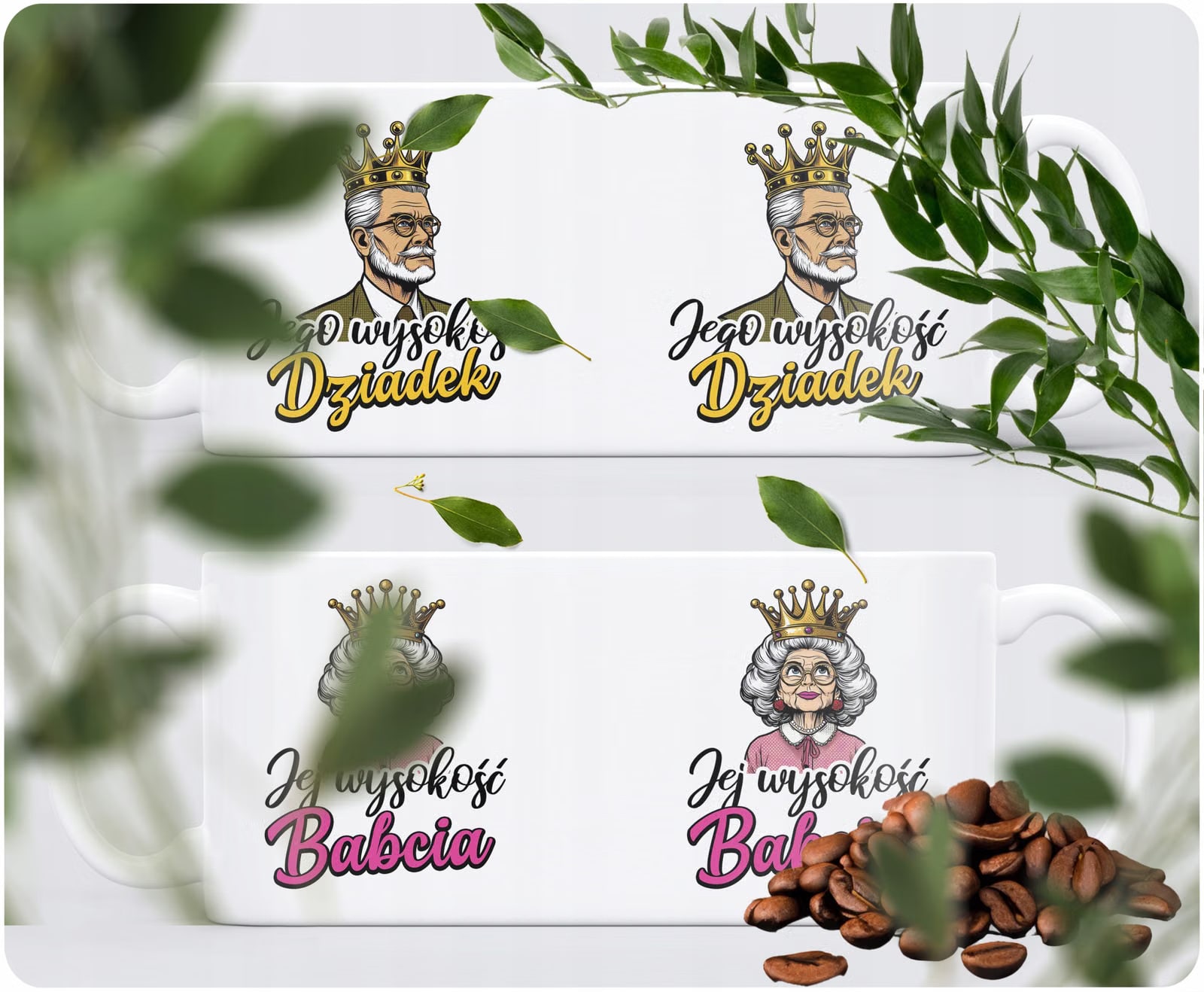 Zestaw Kubków Ceramicznych 330 ml Dzień Babci Dziadka Prezent Ich Wysokość