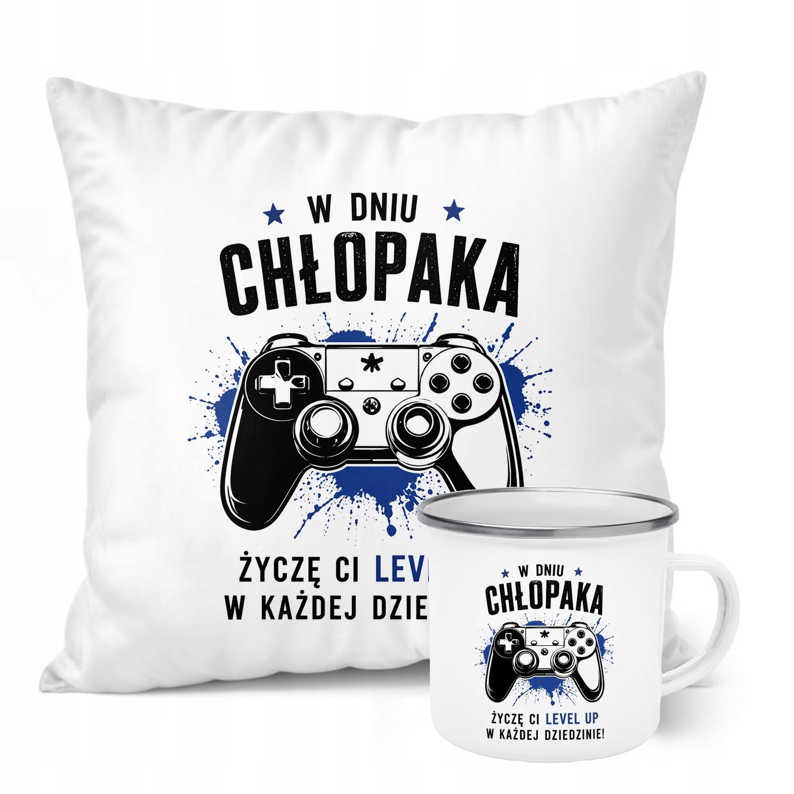 Zestaw Kubek Emaliowany Poduszka Dzień Chłopaka Z Nadrukiem