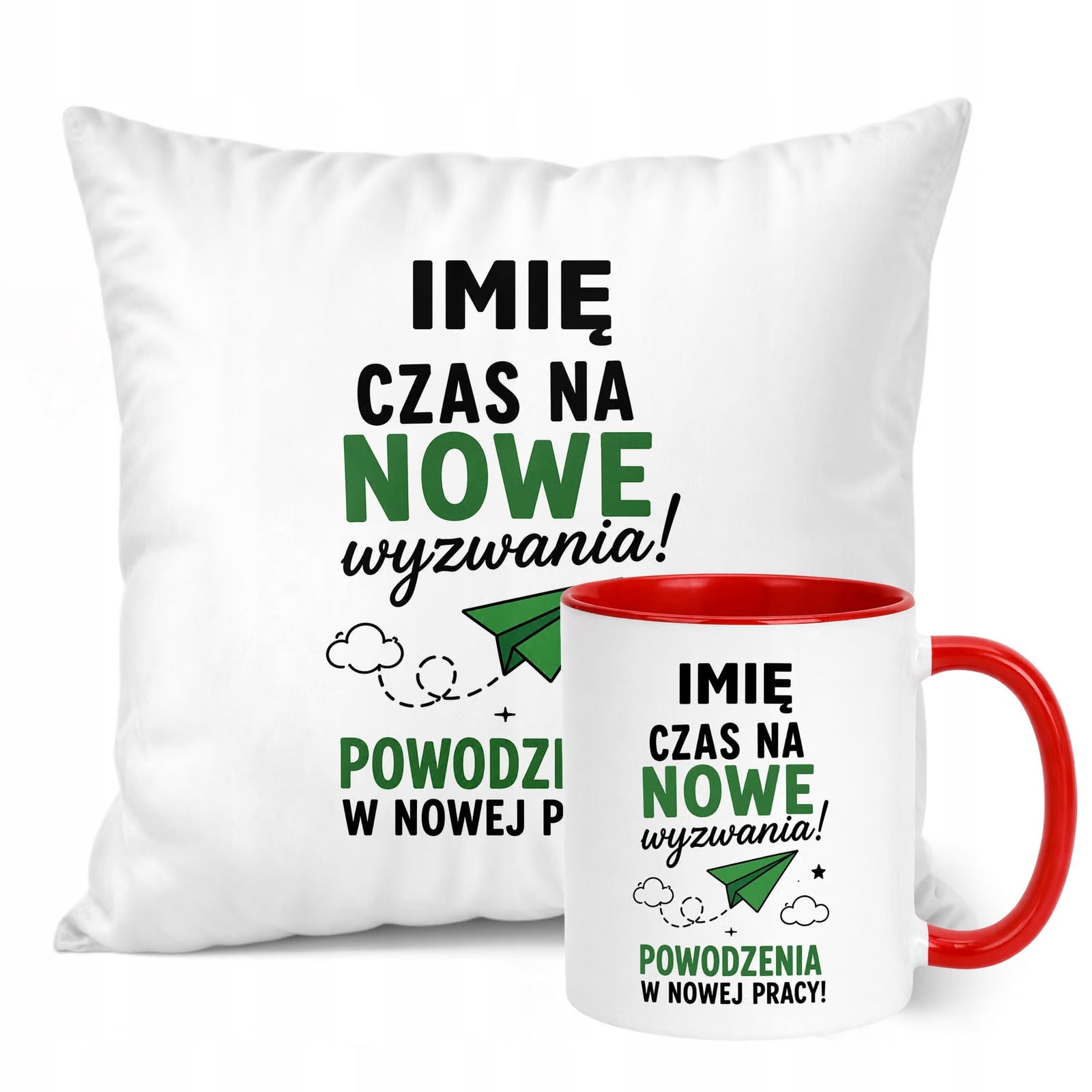 Zestaw Personalizowany Kubek Czerwony Poduszka Odejście z Pracy Prezent
