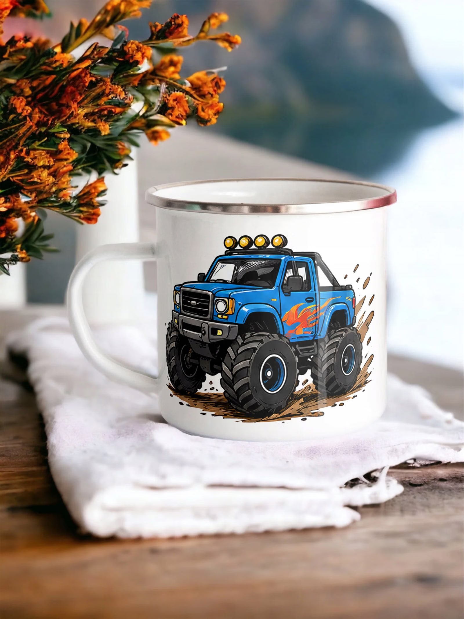 Zestaw Plecak Worek Kubek Emaliowany Z Nadrukiem Monster Truck Prezent