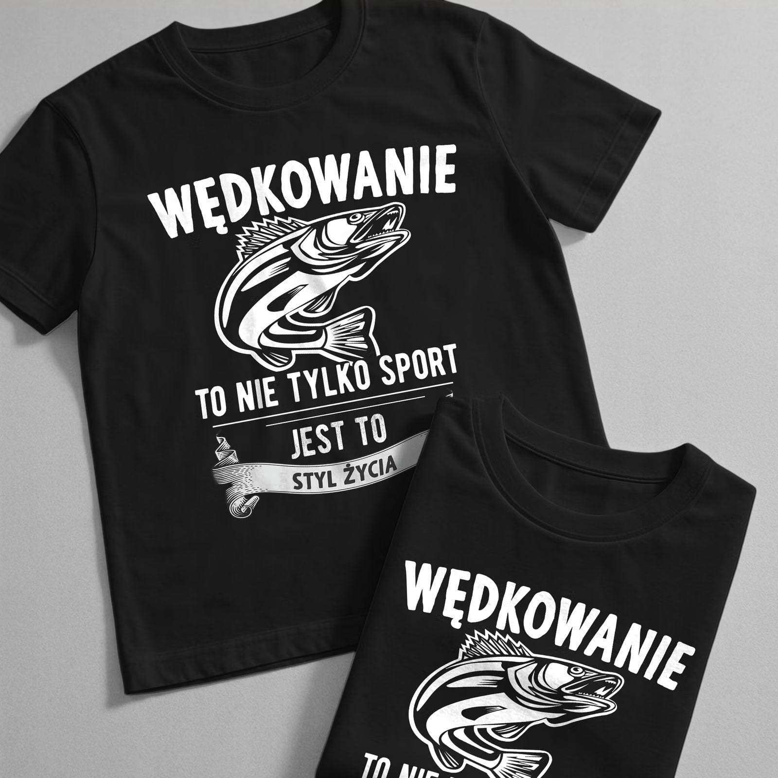 Koszulka czarna męska Dla Wędkarza Wędkowanie Ryby Prezent