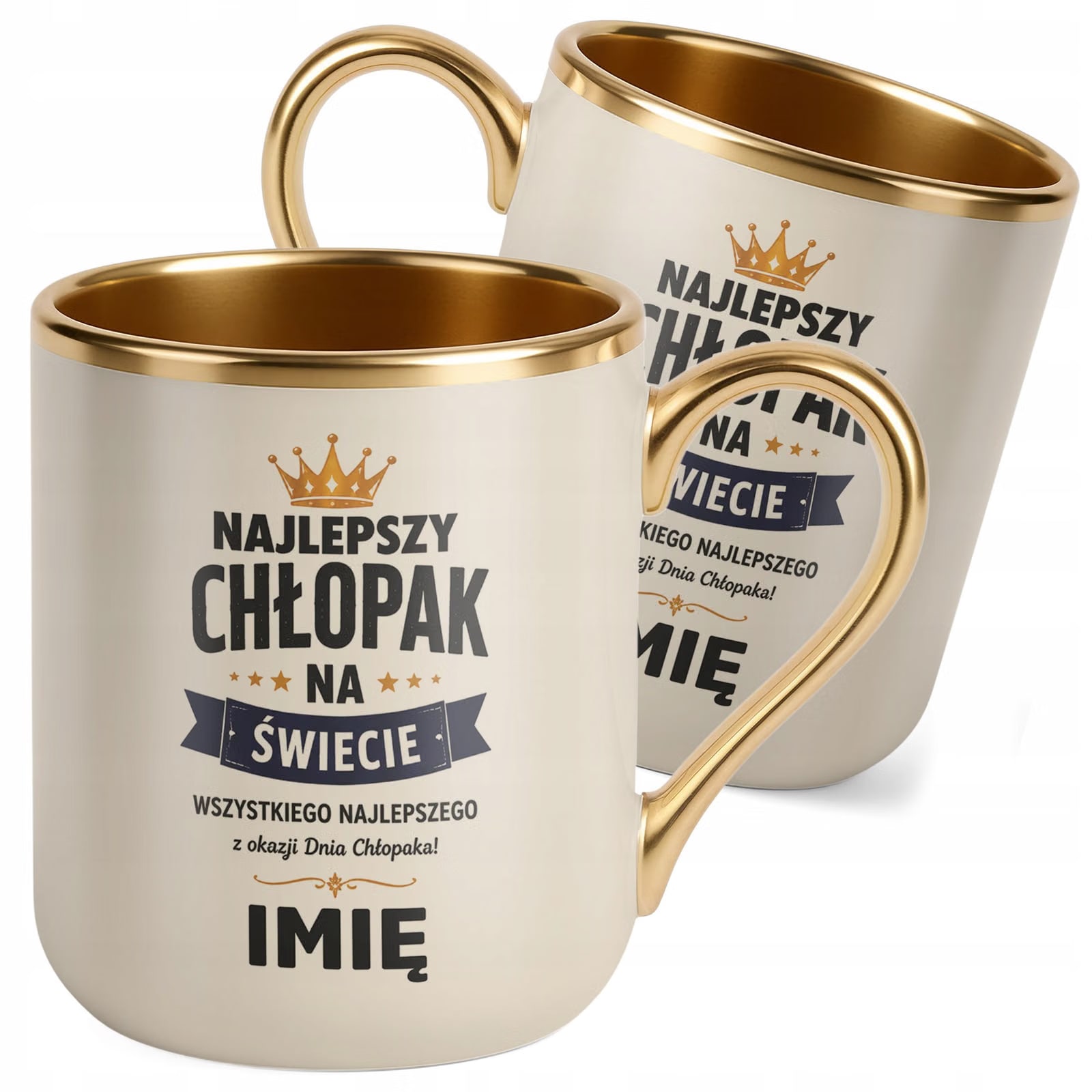 Kubek personalizowany z nadrukiem Premium Złoty Ecru Dzień Chłopaka