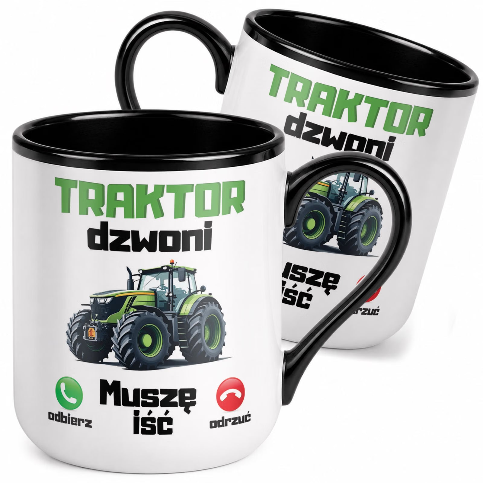 Kubek z nadrukiem Premium Czarny Dla Rolnika Traktor Dzwoni Upominek