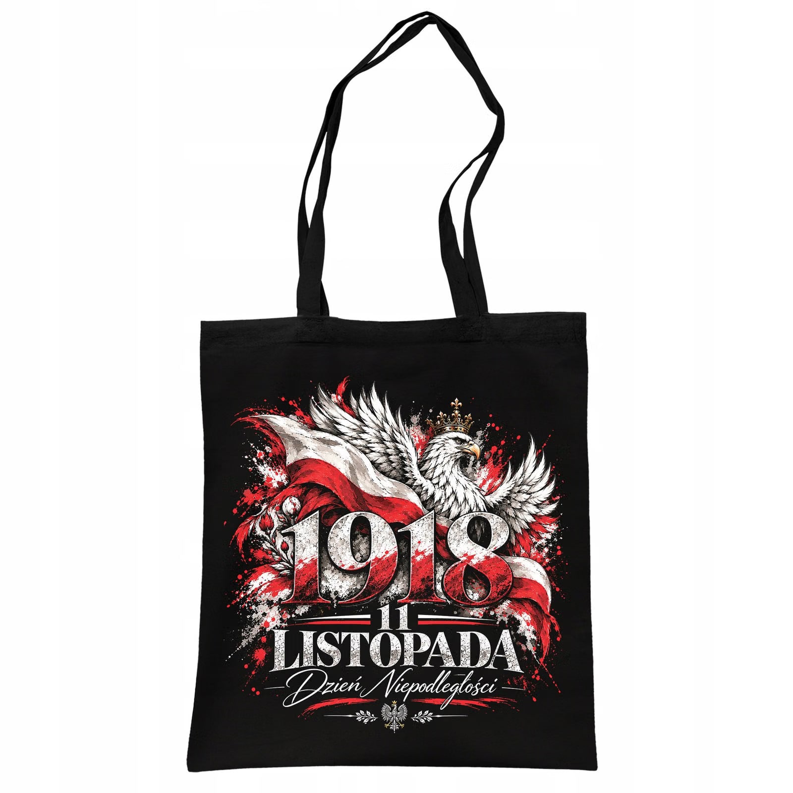 Torba shopper czarna patriotyczna święto niepodległości z nadrukiem