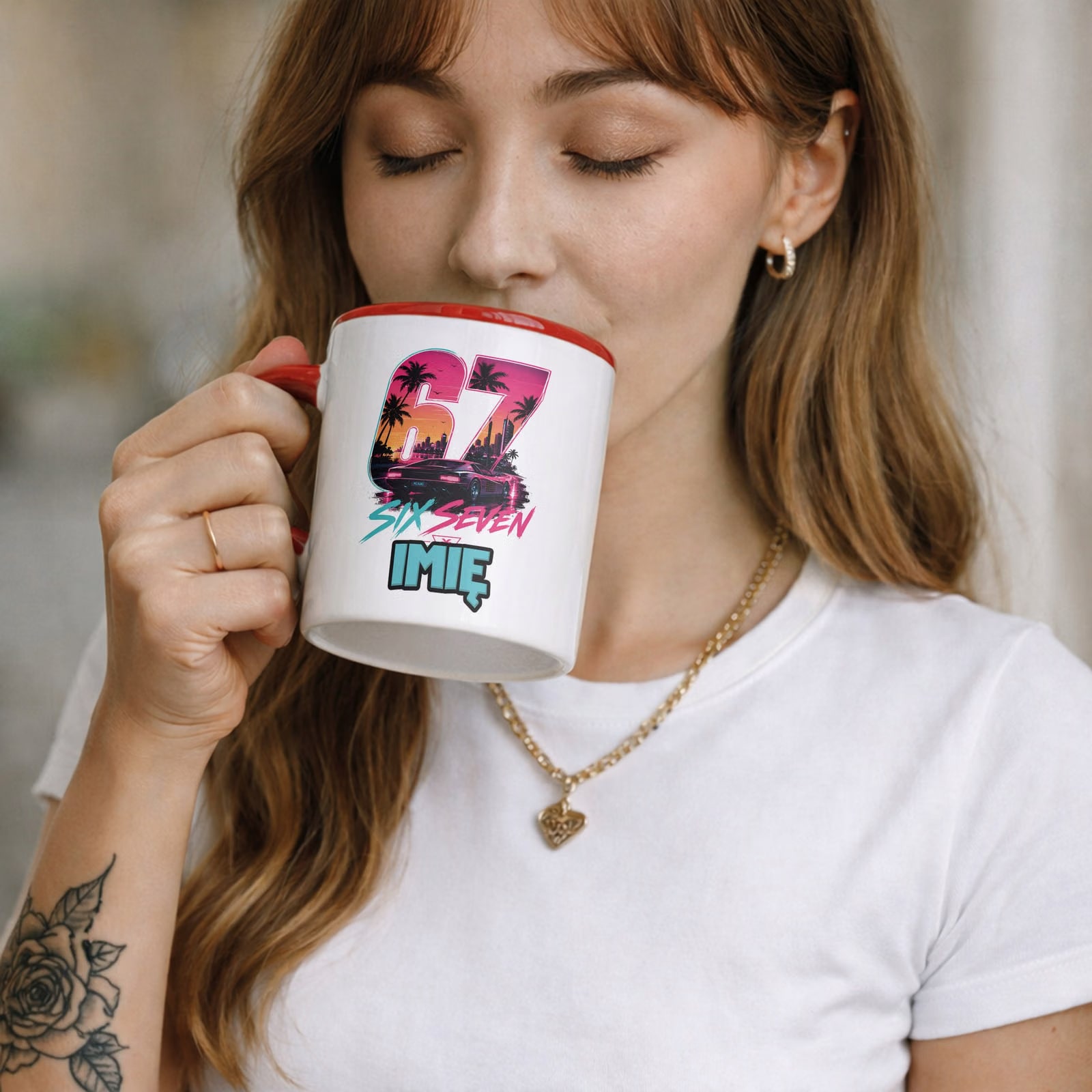 Zestaw personalizowany Kubek Czerwony Podkładka pod mysz 67 Six Seven
