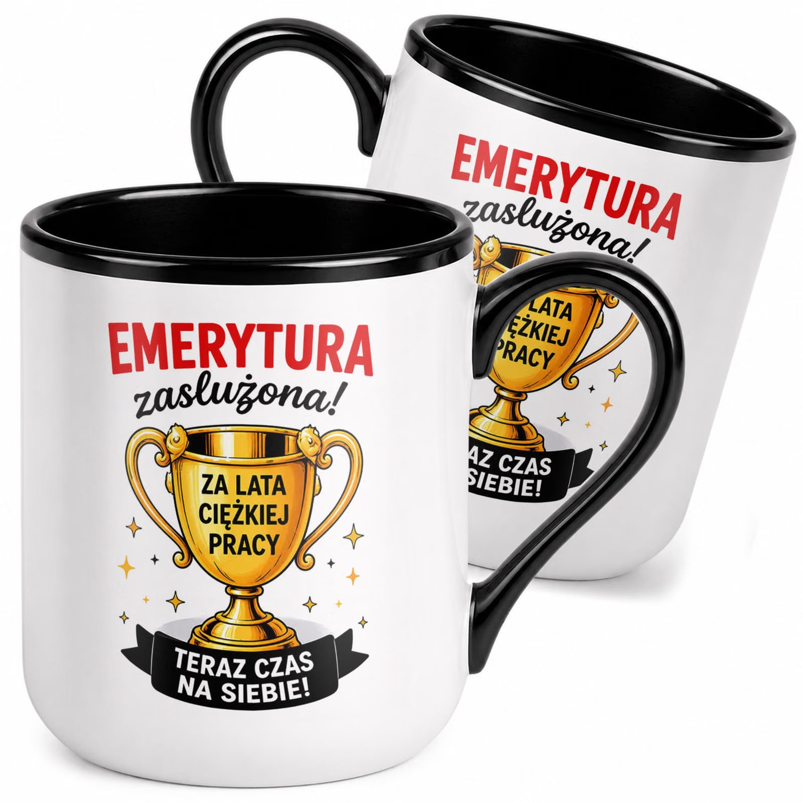 Kubek z nadrukiem Premium Czarny Emerytura Dla Emeryta Upominek Prezent